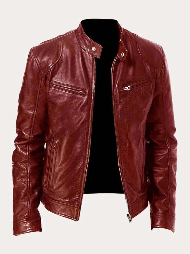 Zip-up men's jacket, biker style, casual and versatile with a stand collar.