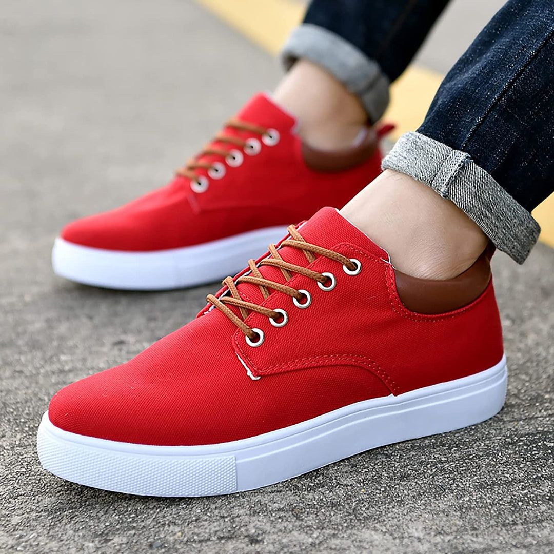 Men's fashion sneakers, low-top, platform sole, with a classic lace-up style.