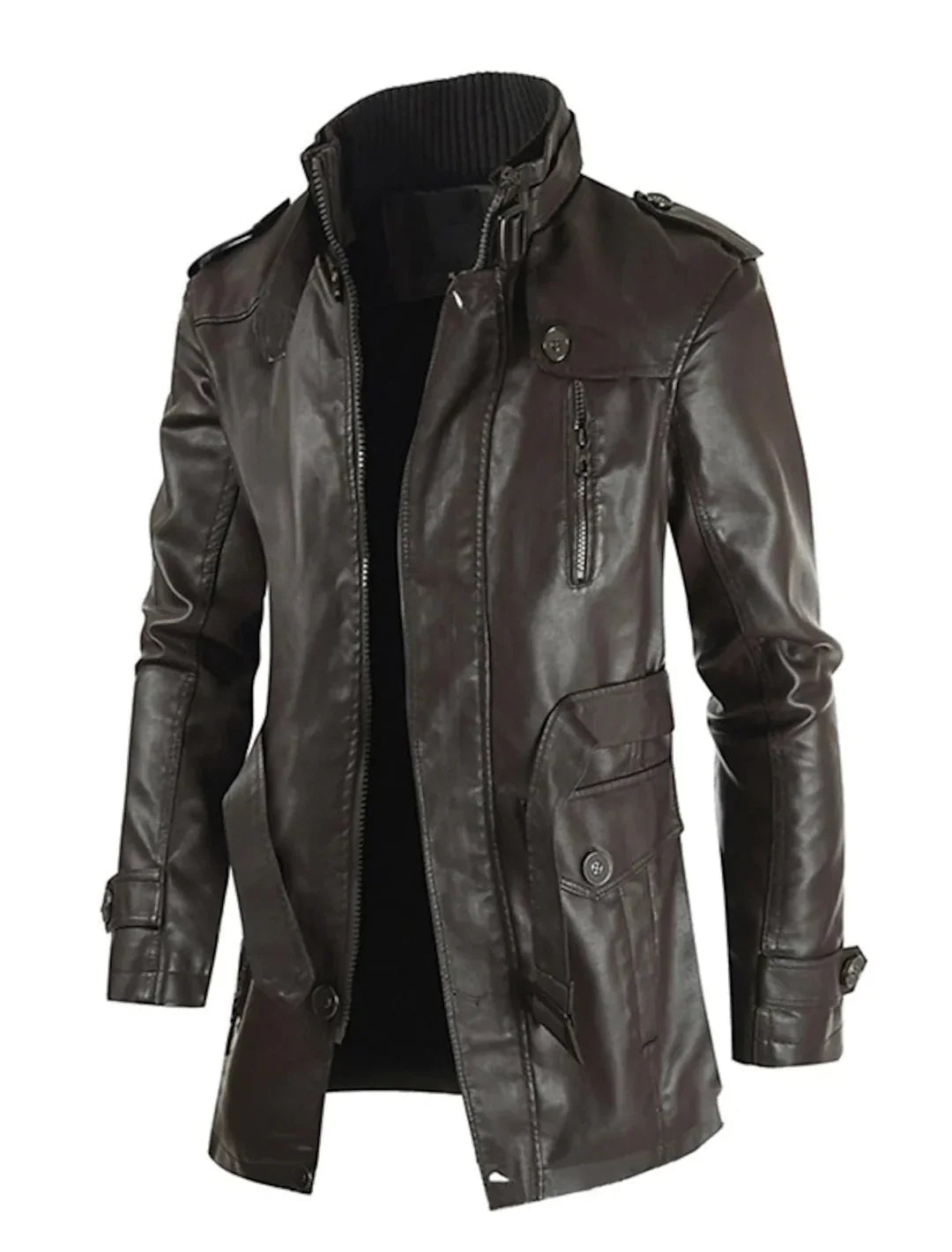 Stylish men's long duster coat in timeless black, perfect for versatile fall/winter fashion & formal or casual wear.