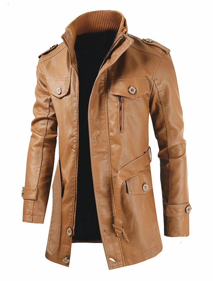 Timeless brown men's duster coat. A stylish long jacket & essential outerwear for versatile fall/winter fashion.
