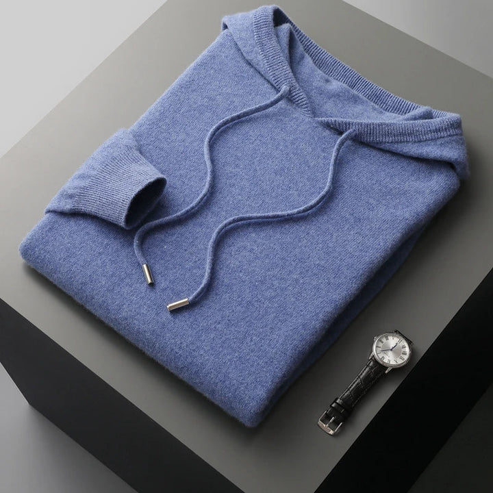 Close-up of adjustable hood on a luxurious men's hoodie, highlighting quality and modern design.