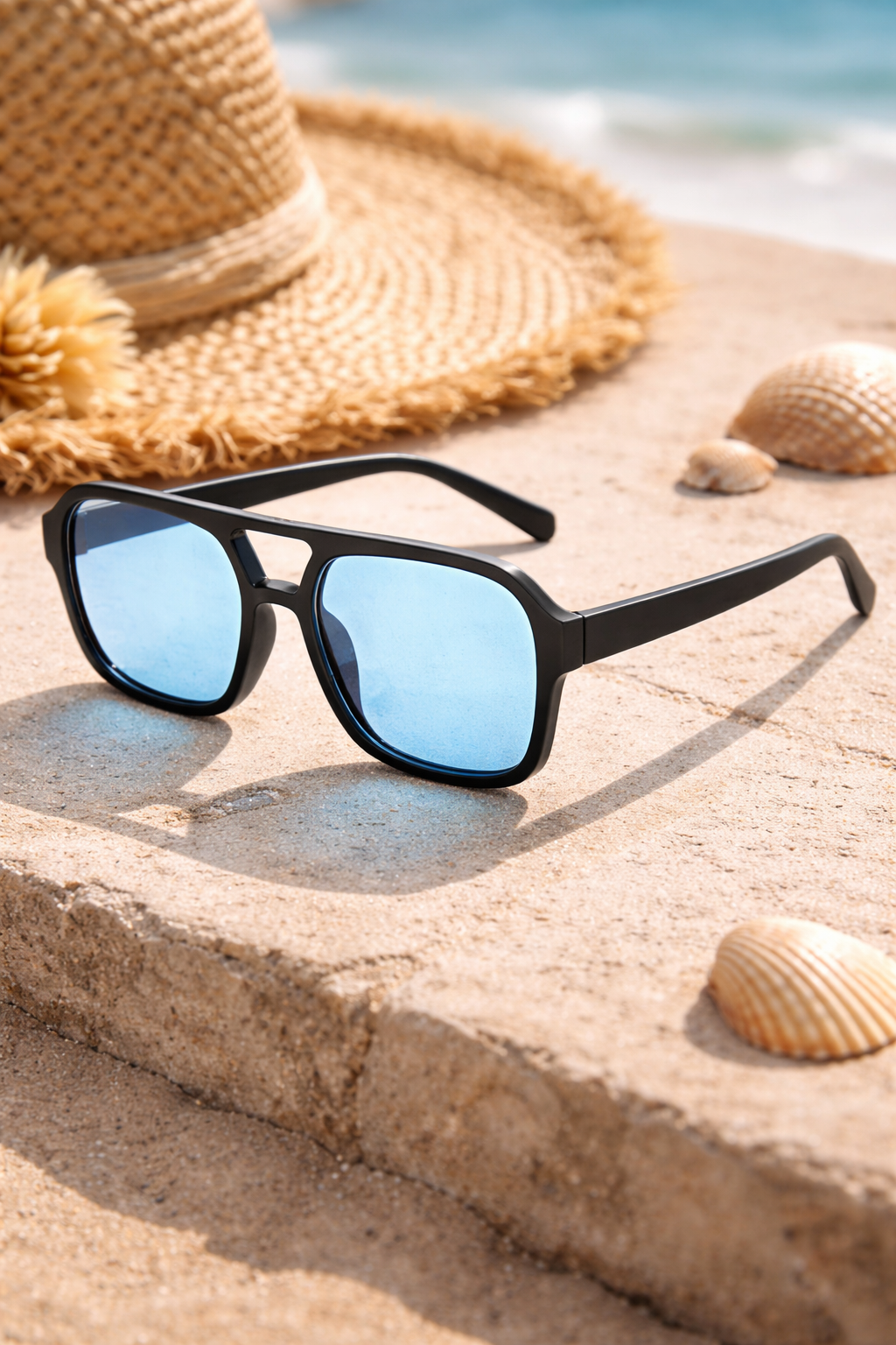 Modern men's square frame eyewear, providing stylish sun protection and a sleek look for daily wear.