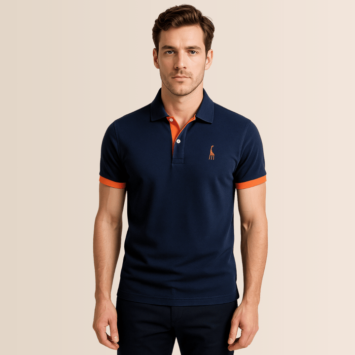Stylish men's stand collar V-neck polo shirt, short sleeve, perfect for casual summer and spring fashion.