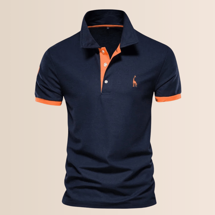 Comfortable men's relaxed fit V-neck polo shirt. Solid color, stand collar for versatile everyday wear.