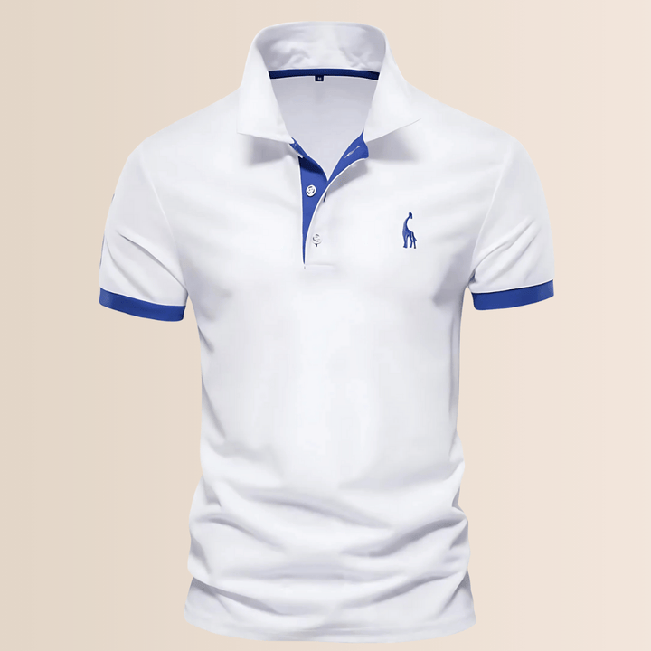 Versatile solid color men's short sleeve V-neck polo, stand collar, offering a comfortable and stylish fit.