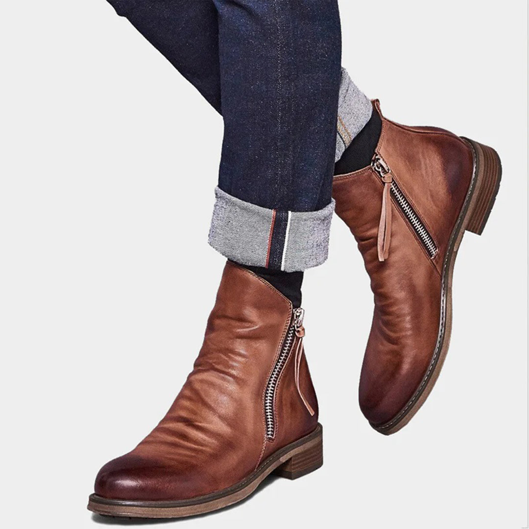 Fashionable men's zipper boots, offering comfort and sleek style for both casual and dressy looks.