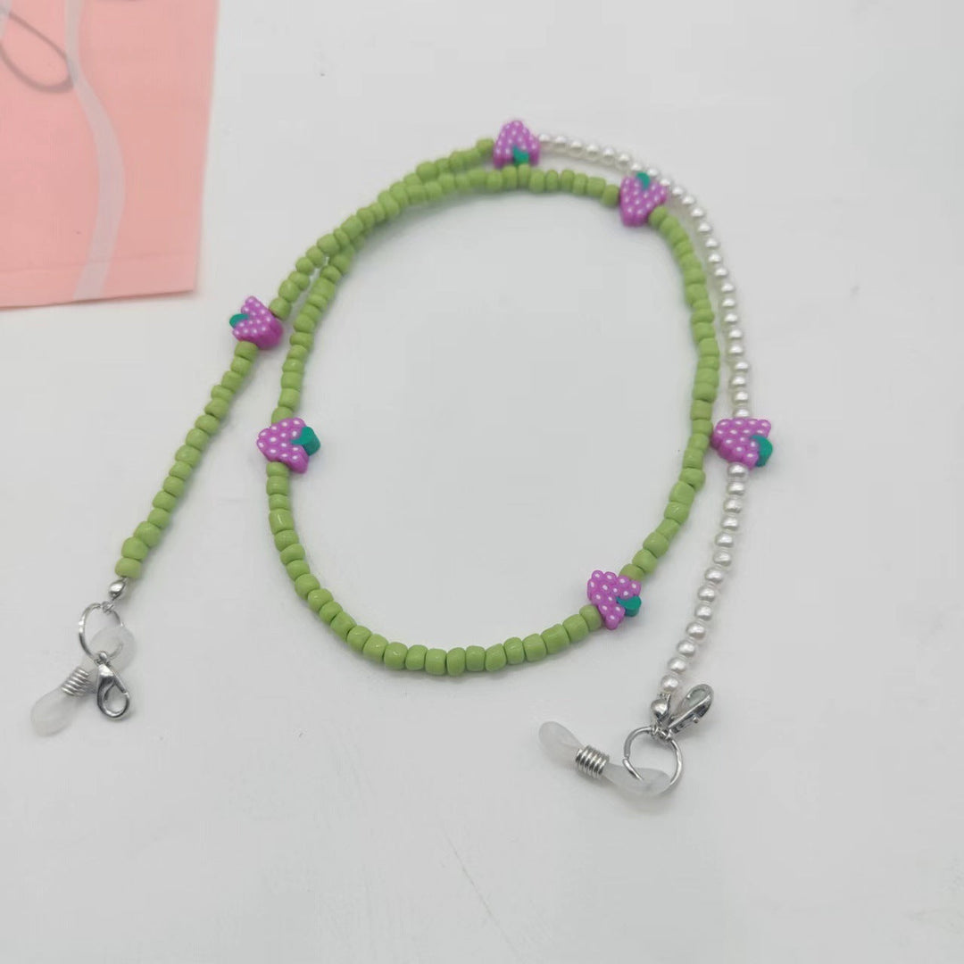 Colorful beaded versatile charm accessory, doubles as an eyeglasses chain, necklace, or phone lanyard.