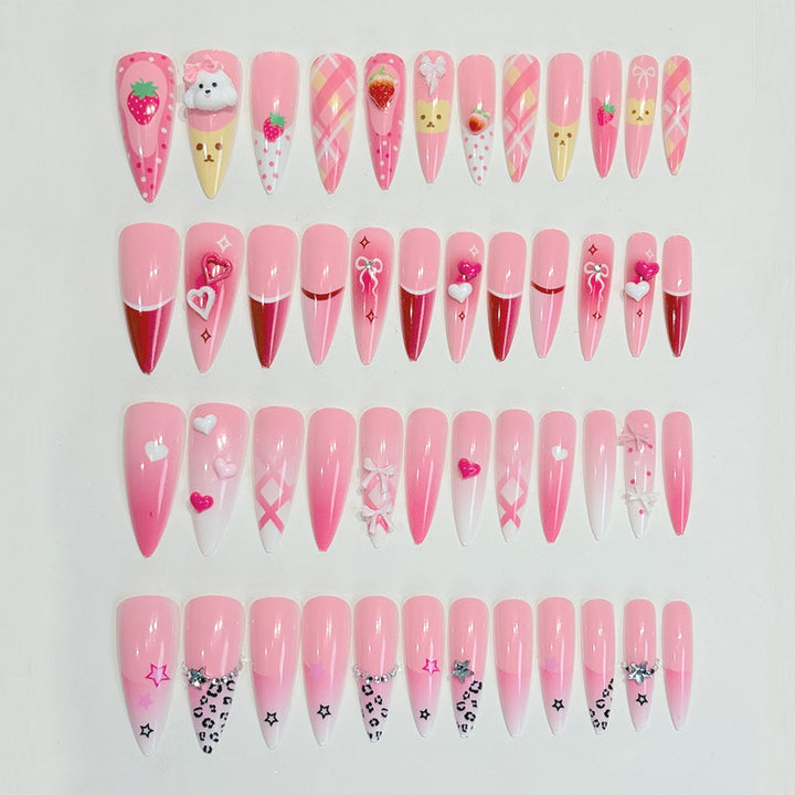 Set of women's purple press-on nails with decorative patterns, perfect for a stylish and temporary DIY manicure.