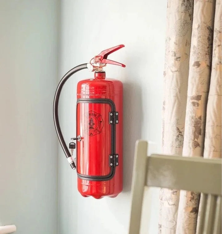 Decorative fire extinguisher secret bar, a stylish and unique liquor cabinet for discreet home storage.