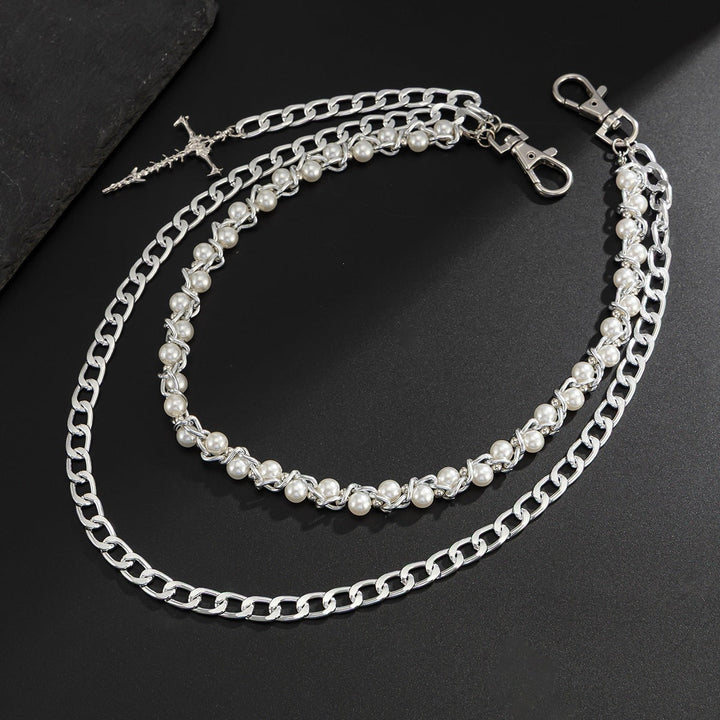 Women's fashionable metallic chain strap for purses. A stylish silver accessory for an elegant bag upgrade.