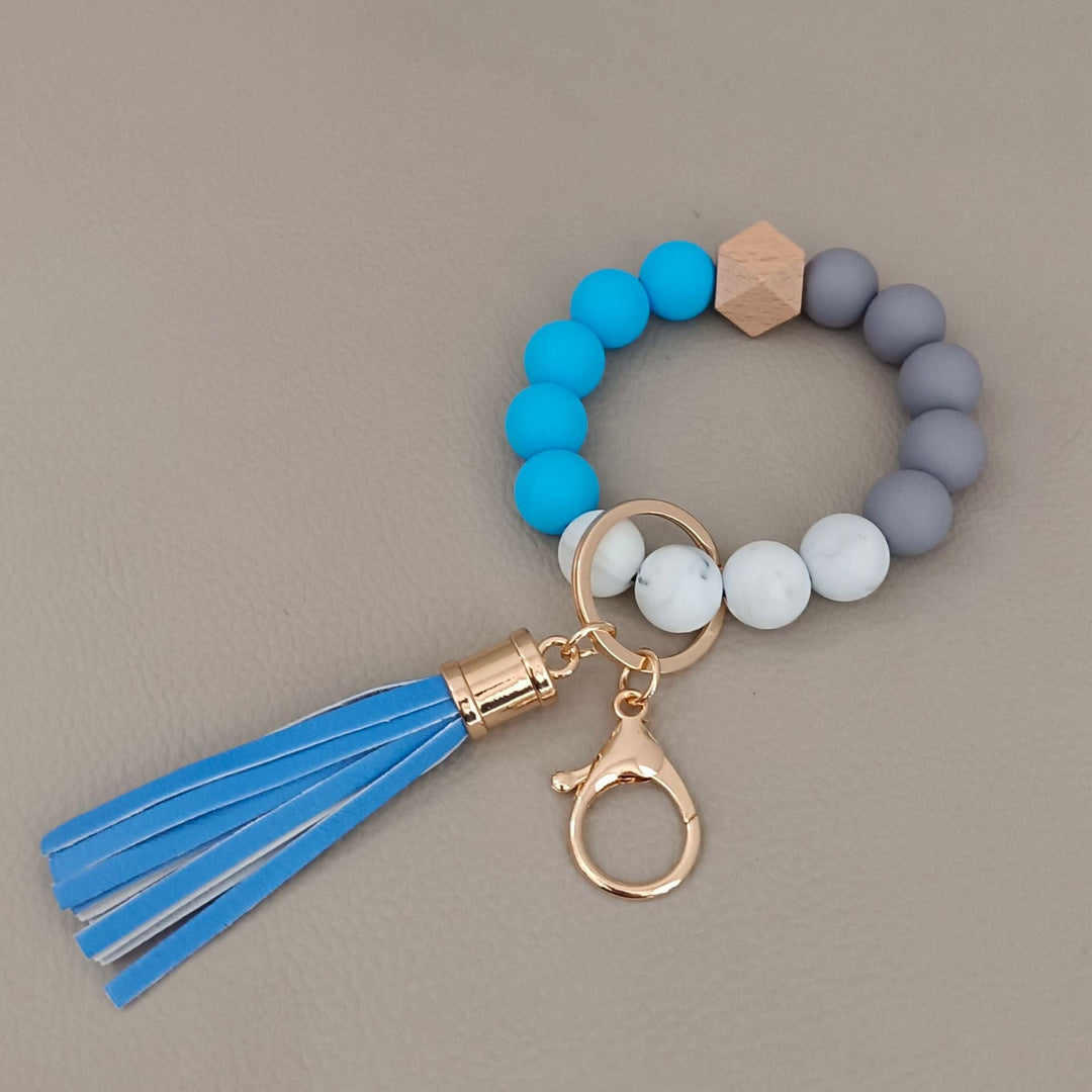 Practical unisex beaded keychain bracelet for easy key access; also a stylish bag charm.