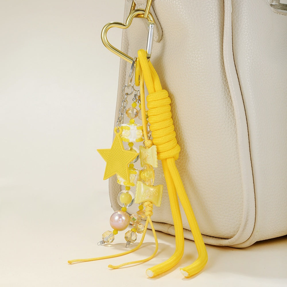 Colorful heart charm keychain, a trendy unisex accessory for bags, keys, or as a thoughtful stylish gift.