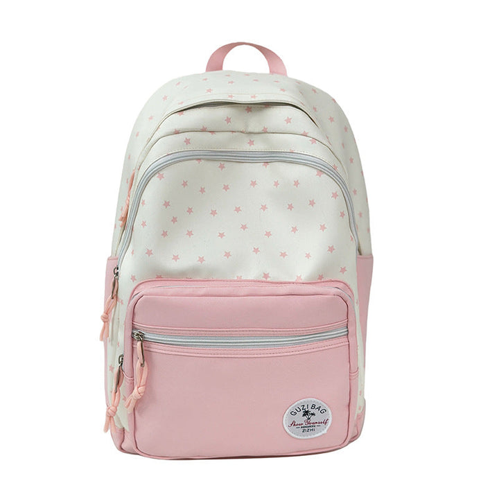 Stylish unisex student backpack with unique star print, perfect for school or daily use.