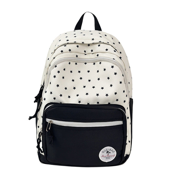 Unisex student backpack featuring a cool star pattern, an organized school bag for all ages.