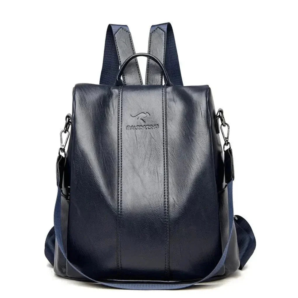 Elegant ladies leather anti-theft travel backpack, featuring RFID protection & convertible straps.
