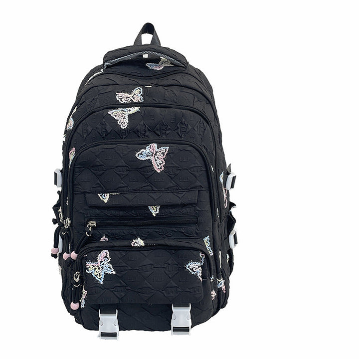 Chic women's backpack, exquisitely embellished with vibrant butterflies, a stylish accessory for any outfit.