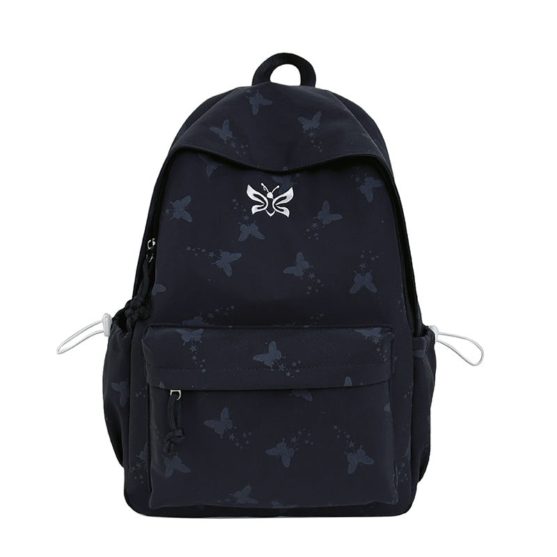 Chic everyday women's backpack with an eye-catching butterfly print design, lightweight & comfortable for school.