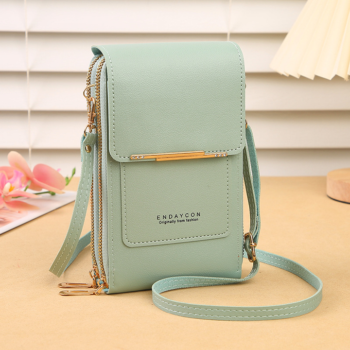 Modern women's compact phone bag & wallet with touchscreen. Ideal mobile accessory for on-the-go.