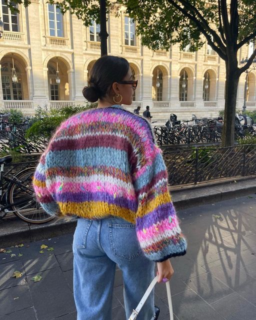 Trendy color-block cropped sweater for women. A versatile long-sleeve knit, great for casual spring and fall outfits.