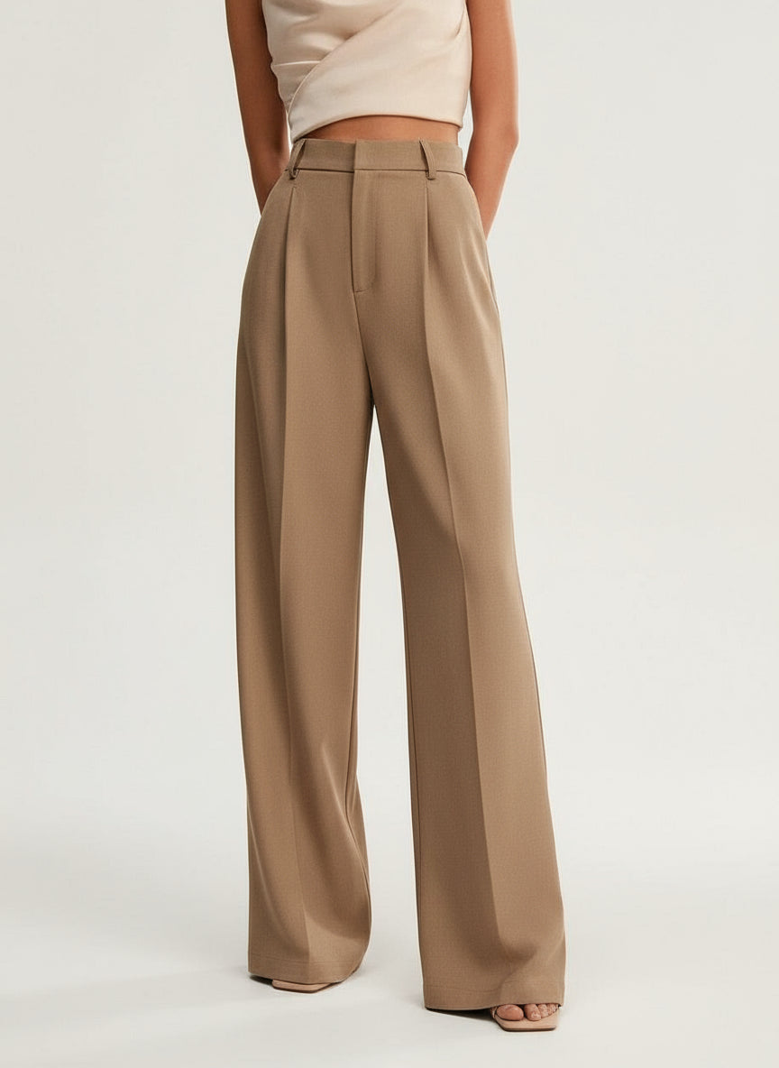 Stylish women's high waist wide leg tailored trousers, perfect for elegant office & professional wear.