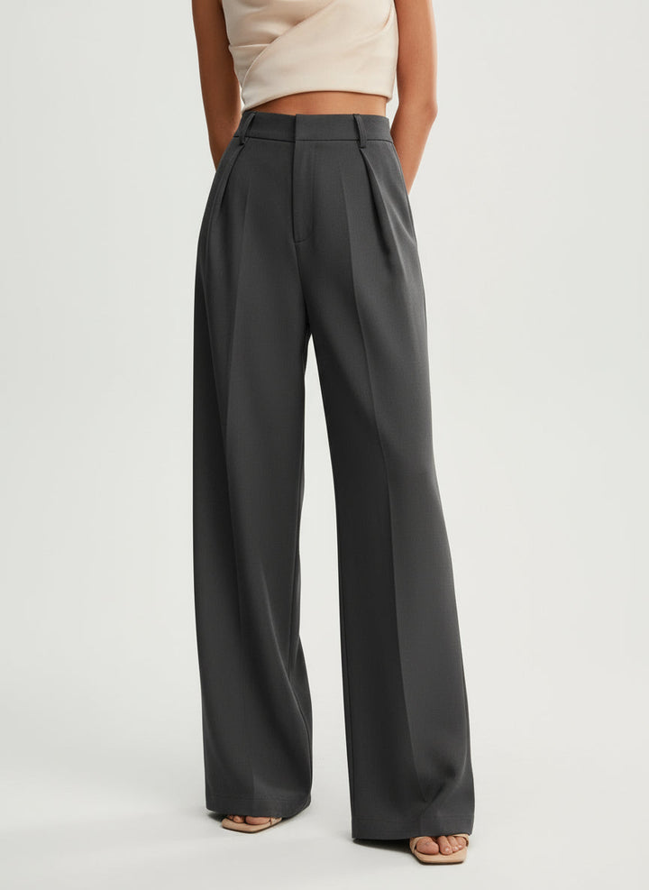 Flattering women's high waist tailored trousers, featuring a fashionable wide leg for office elegance.