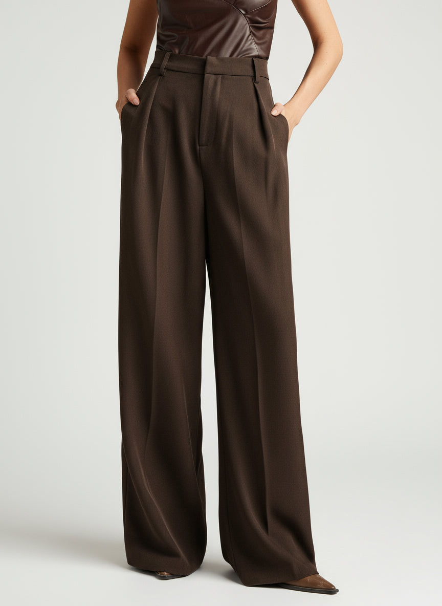 Fashionable women's wide leg trousers, tailored with a flattering high waist for a refined professional style.