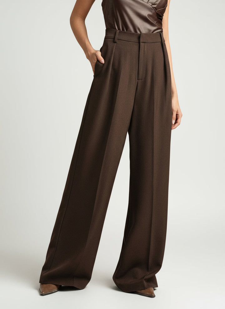 Durable tailored women's high waist pants, wide leg design. Great for elegant professional or smart casual wear.