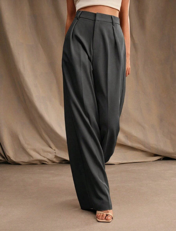 Elegant high waist wide leg tailored trousers for women, ideal for professional and smart casual looks.