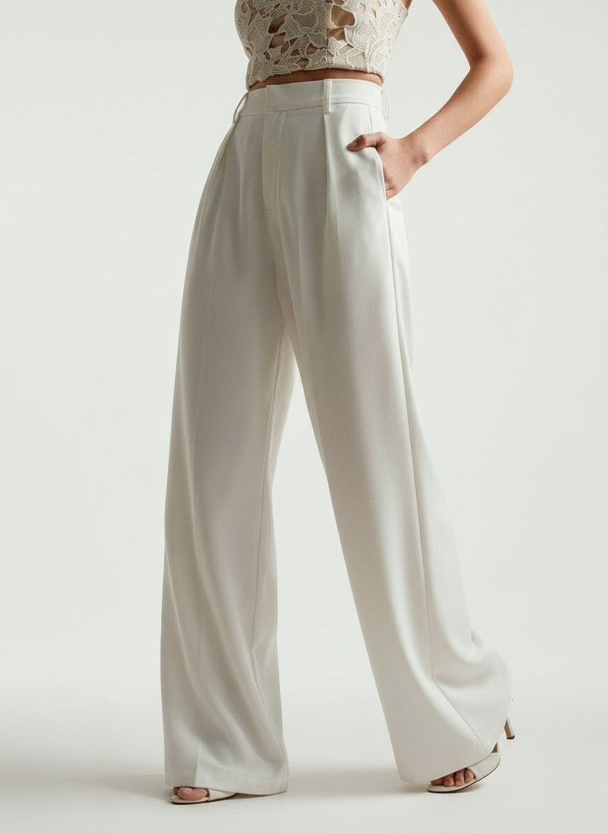 Sleek women's high waist wide leg trousers, perfectly tailored for a contemporary and professional appearance.