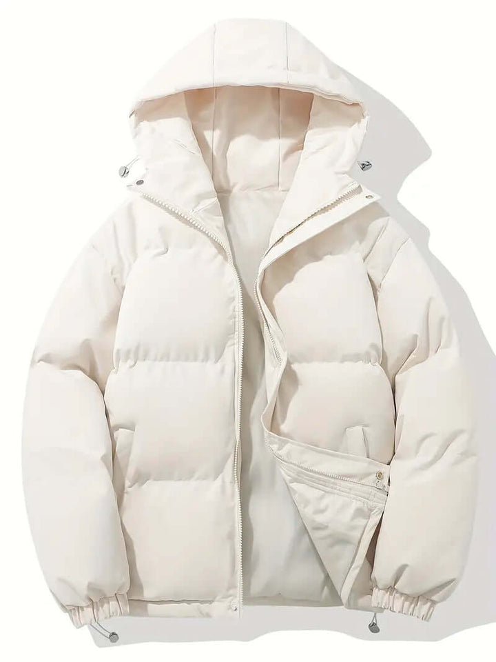 Durable women's hooded puffer jacket. Weather-resistant, warm winter outerwear designed for harsh conditions.