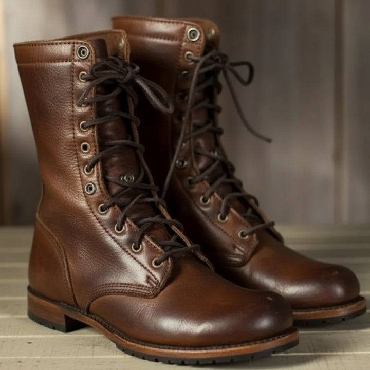 Stylish women's lace-up mid-calf boots, perfect for fall fashion and everyday comfortable wear.