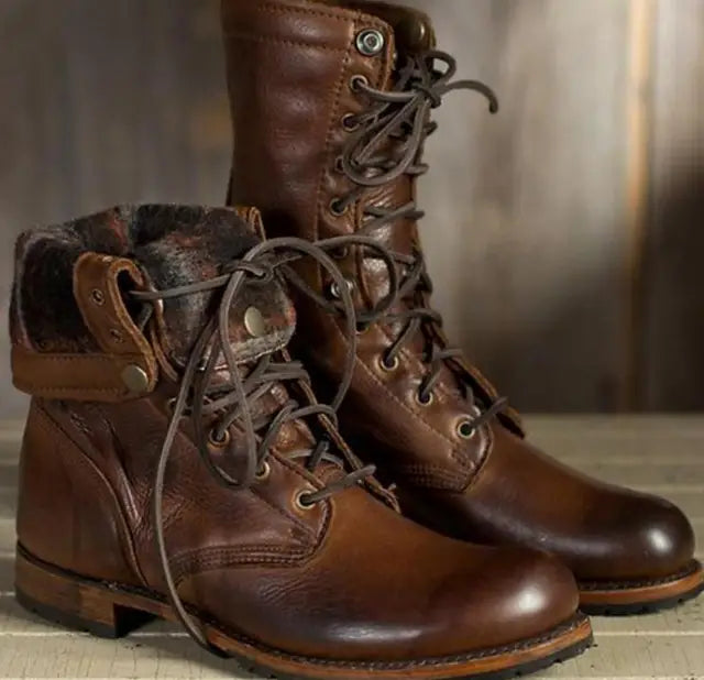 Fashionable women's mid-calf lace-up boots, a chic choice for fall and winter outfits and casual wear.