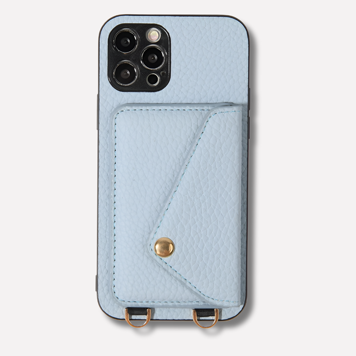Elegant genuine leather crossbody phone wallet case for women, featuring a secure card holder and chic shoulder strap.
