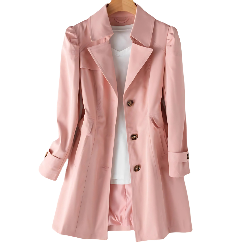 Stylish women's Luciba mid-season trench coat, perfect for spring or autumn. Elegant & classic weatherproof outerwear.