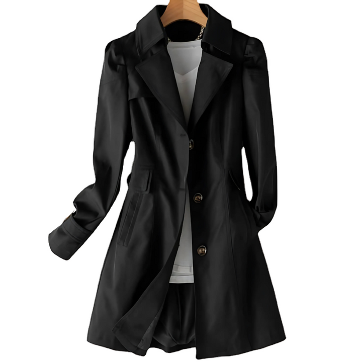 Luciba women's weatherproof trench coat. Lightweight, long & stylish. Ideal mid-season outerwear for elegant fashion.