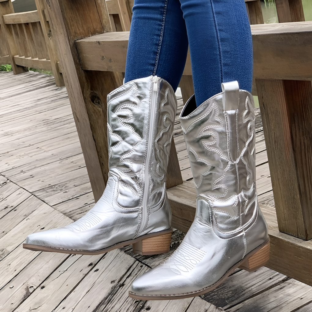 New women's fashion western boots, mid-calf height, offering both style and comfort.