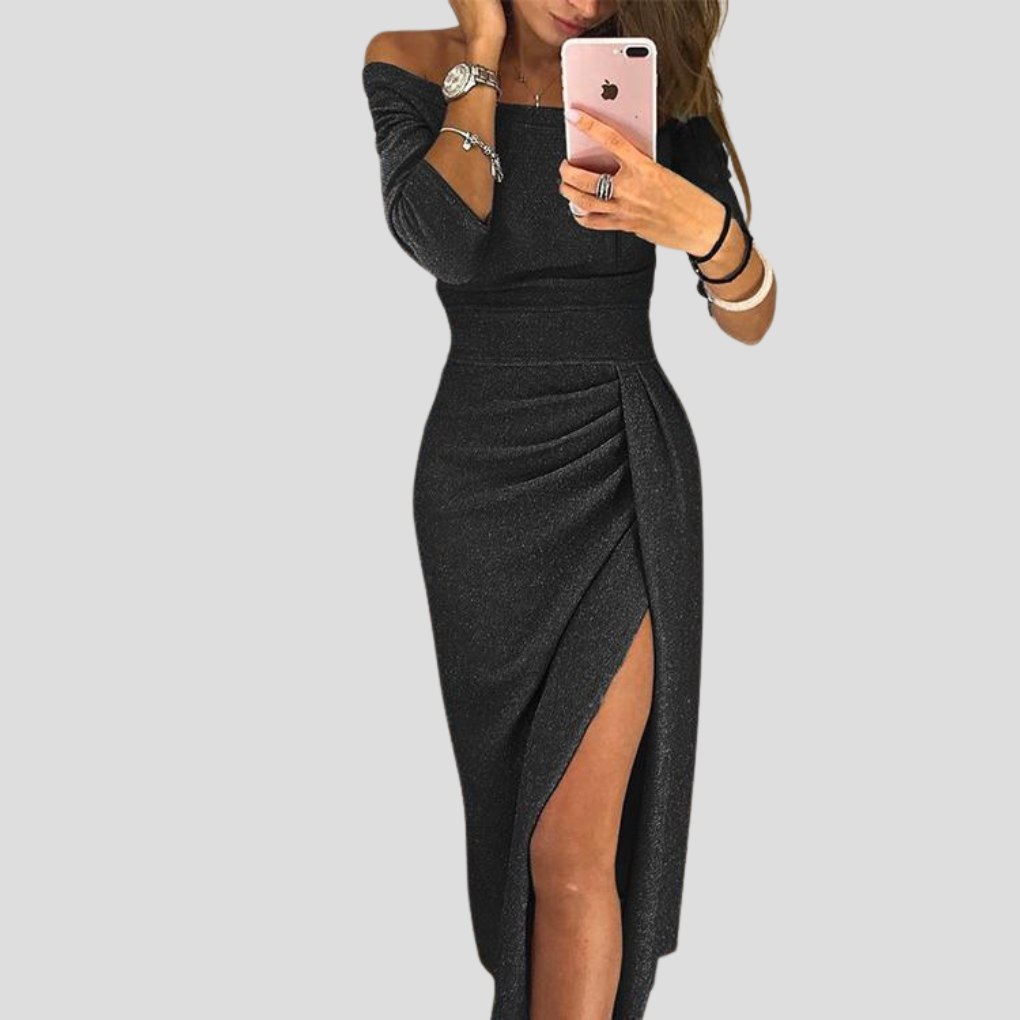 Stylish women's midi dress, perfect for versatile day to evening wear. Features a flattering flared skirt.