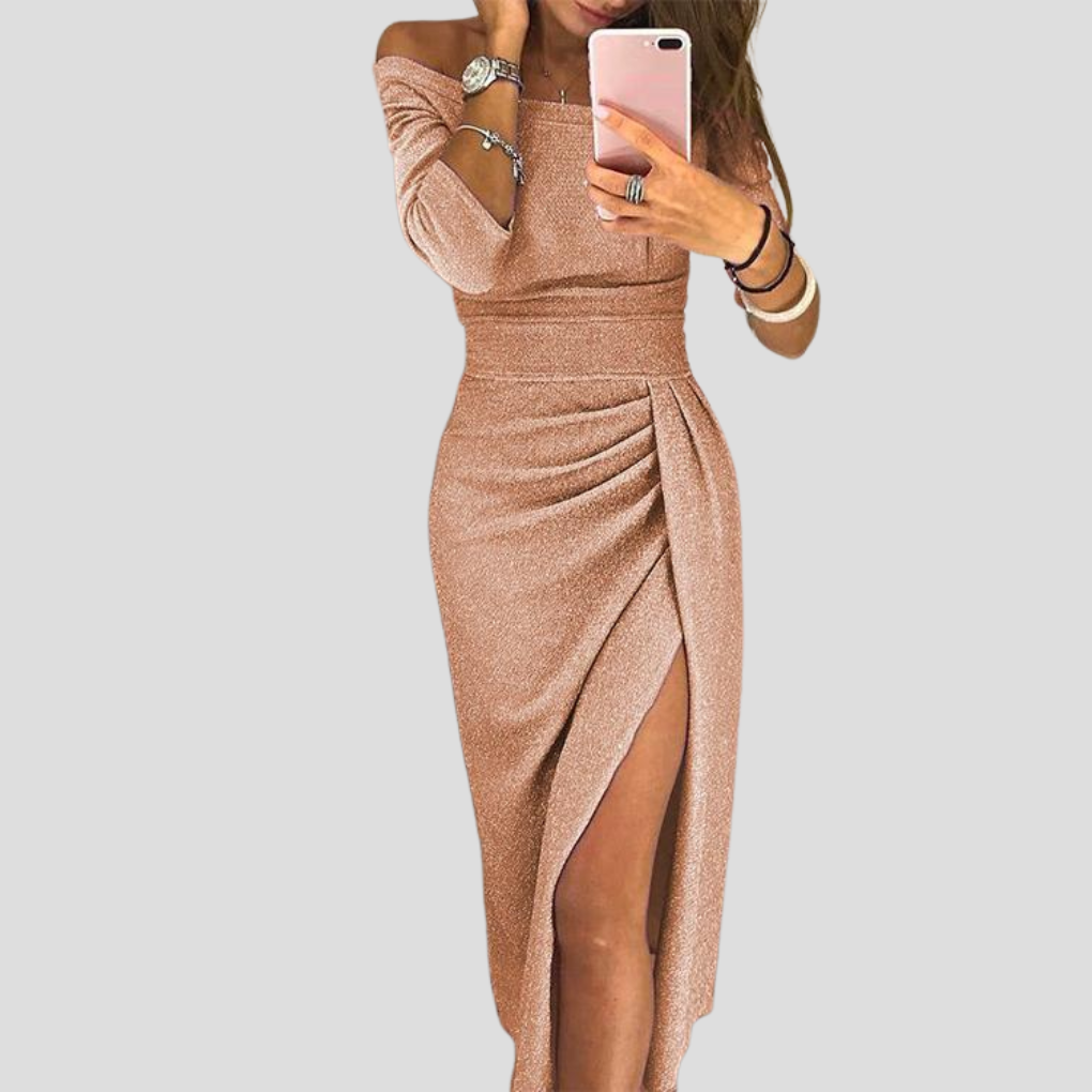 Elegant women's dress in a versatile design, suitable for both day events and evening occasions. Flared silhouette.