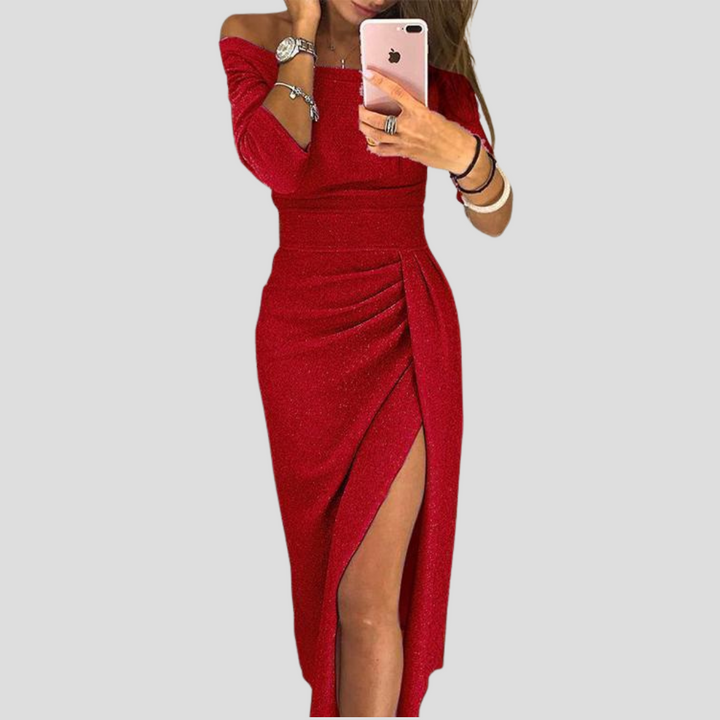 Versatile women's midi dress with a stylish flared skirt and practical pockets. Ideal for day-to-evening fashion.