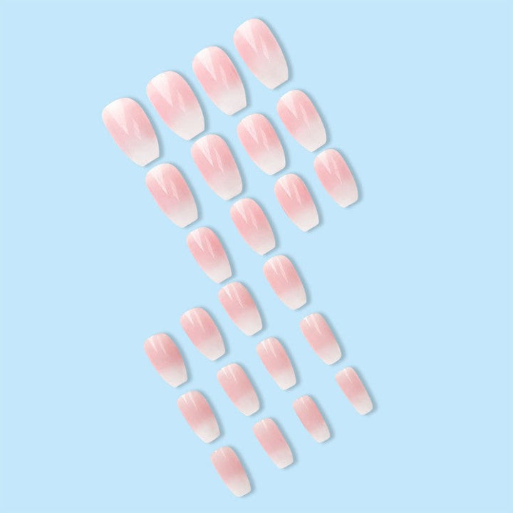 Easy-to-apply pink & white gradient press-on nails, perfect fake nails for a quick, stylish women's manicure.