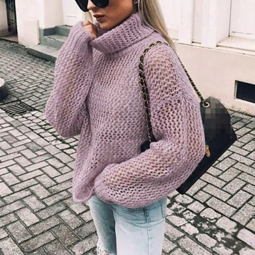 Soft women's chunky oversized turtleneck jumper. Ideal cozy and stylish sweater for cold autumn & winter days.