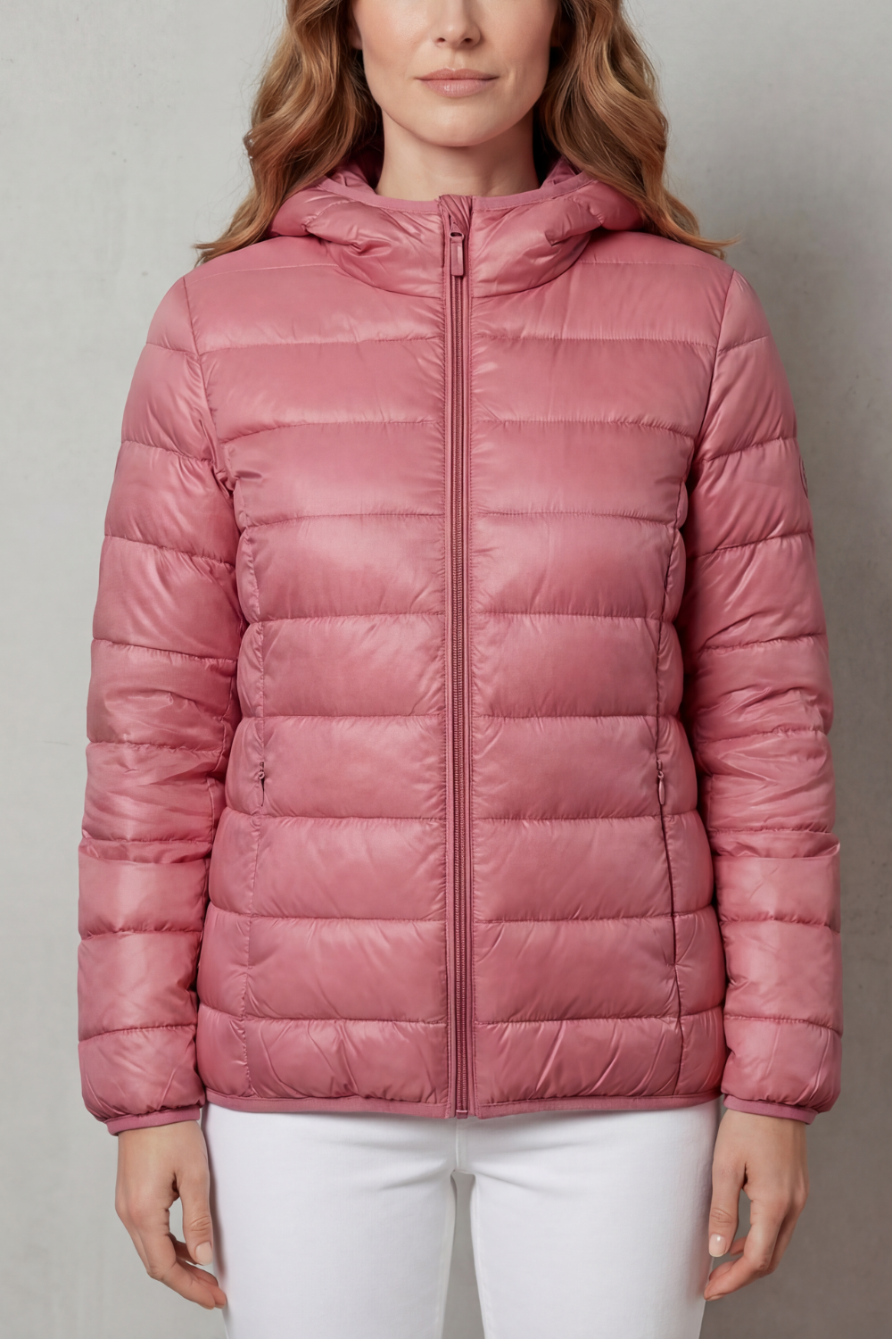 Sophisticated gray waterproof women's all-weather jacket, ideal for effortless layering.