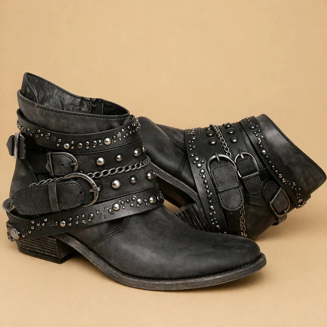 Chic women's western boots with pointed toe & block heel. Fashionable and versatile cowboy ankle boots for spring/summer.