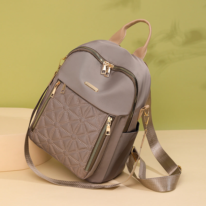 Durable women's quilted multi-compartment backpack, perfect for work, travel, and organizing essentials.