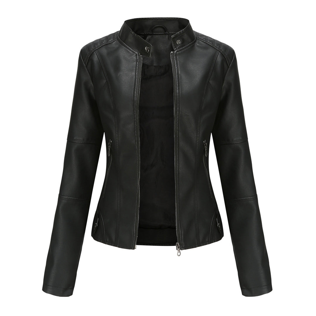 Stylish women's stand collar zipper jacket, perfect for versatile everyday casual wear.