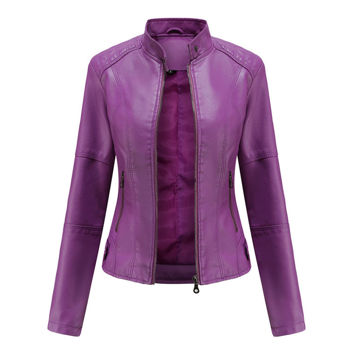 Light brown women's stand collar zipper jacket, a chic and versatile everyday outerwear option.