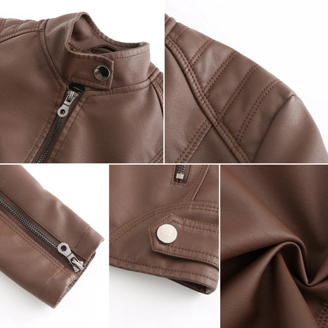 Stylish violet women's stand collar jacket with zipper, perfect for casual and everyday wear.