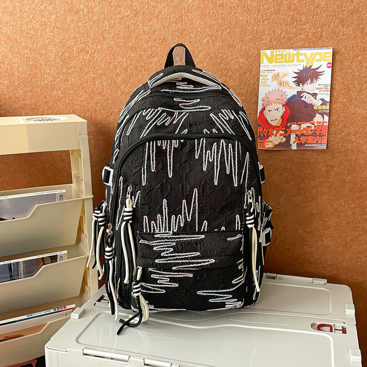 Black women's textured backpack, a stylish and practical everyday bag. Perfect for work, school, or casual outings.