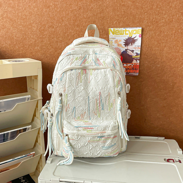 Chic textured women's fashion backpack. A stylish everyday bag for casual outings, blending elegance and practicality.