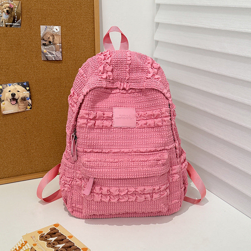 Fashionable women's textured backpack, a versatile casual bag for daily essentials & travel adventures.